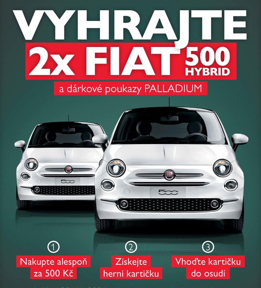 Soutěž PALLADIA o 2 Fiaty 500 Hybrid a dárkové poukazy PALLADIUM